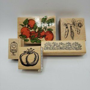 Vintage Vegetable Rubber Stamps Set Of 5 On Wood